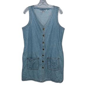 Vintage Cottagecore Denim Button Down Dress with Brass Button Details